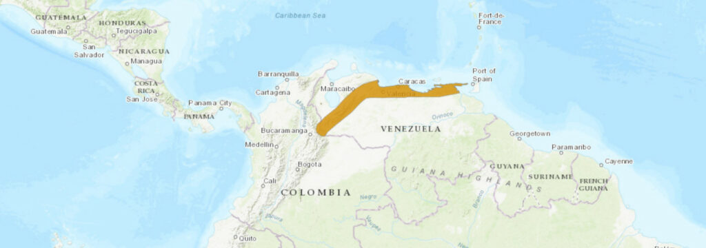 Aire de répartition du Bothrops venezuelensis