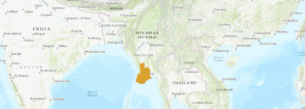 Aire de répartition du Trimeresurus ayeyarwadyensis