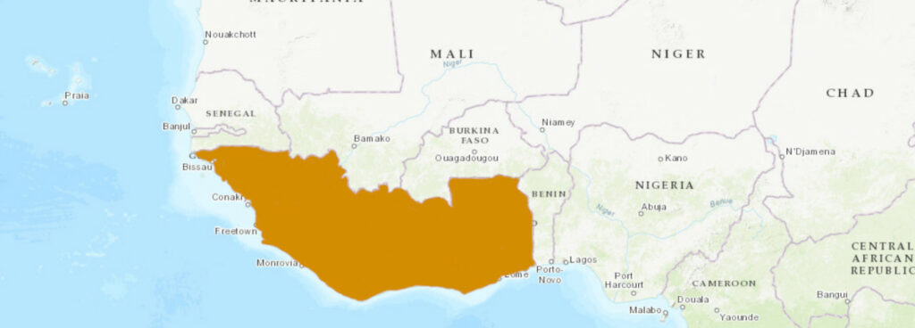 Aire de répartition du Naja guineensis